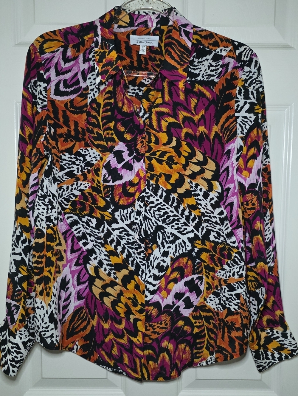 & Other Stories Feather Animal Print Silk Blouse Sz 4